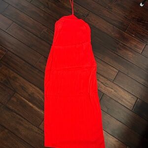 Red high neck halter zara dress